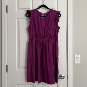 Adele Altman Italian Cotton‎ Dress Size S/M Purple Ruffle Sleeve Tie Back NWT